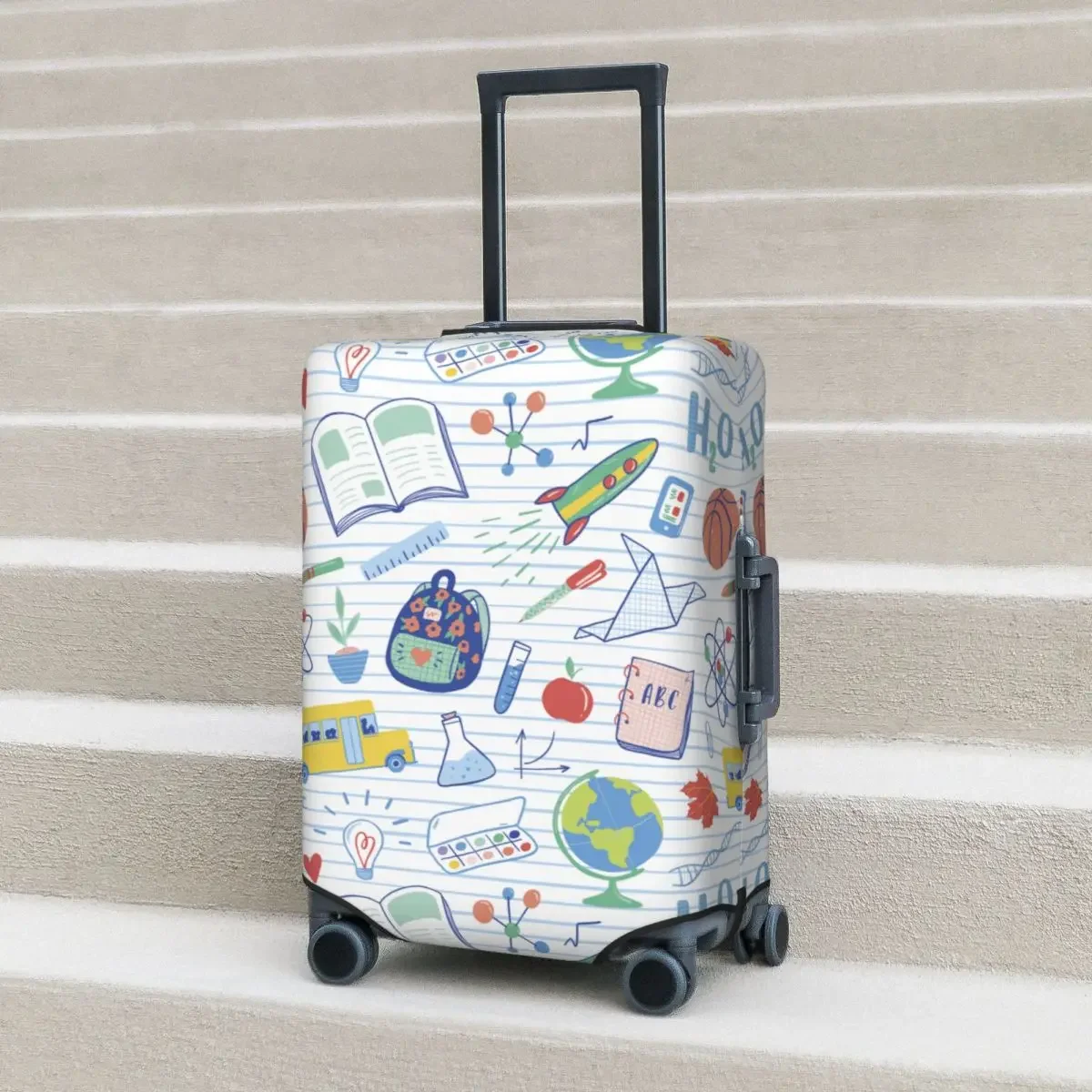 Back To School Doodles Suitcase Cover Christmas Gift Illustration Cruise Trip Holiday Fun Luggage Case Protection