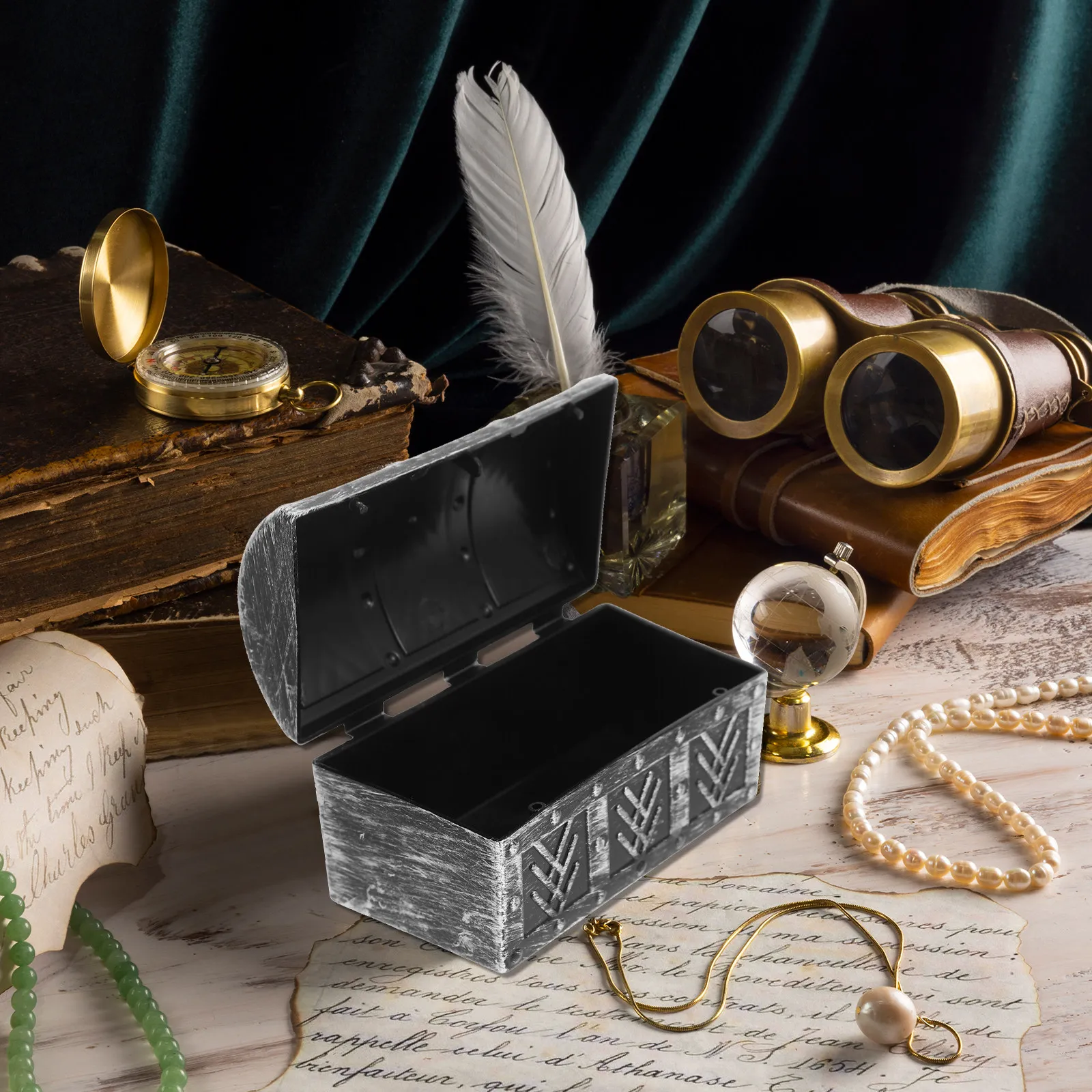 2Pcs Plastic Vintage Jewelry Storage Box Retro Mini Treasure Chest Decorative Trinket Organizer Case for Sundries view 2