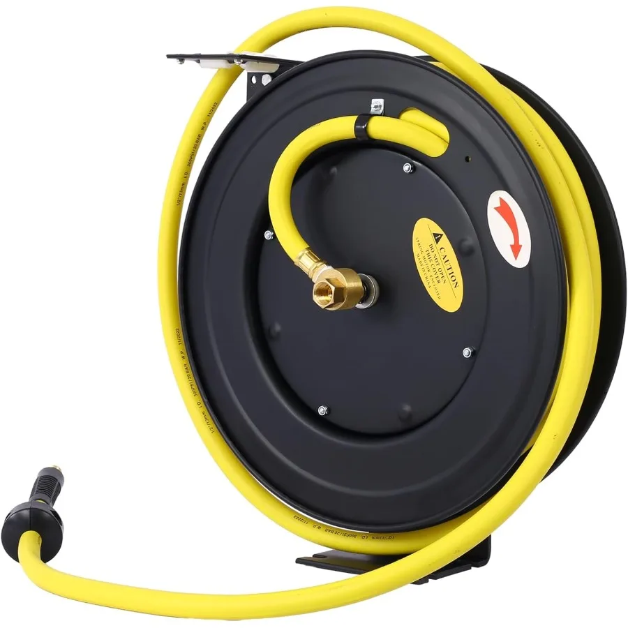 자동 되감기 메커니즘이 있는 1/2인치 직경, 50피트 길이의 중형 리트랙터블 에어 호스 릴 산업용