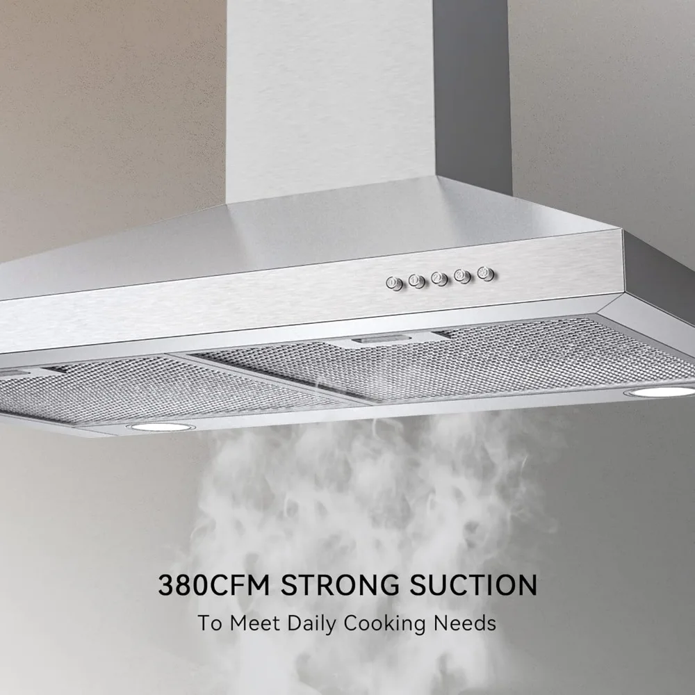 Range Hood 30 inch Stainless Steel, Wall Mount Vent Hood for Kitchen with Charcoal Filter,