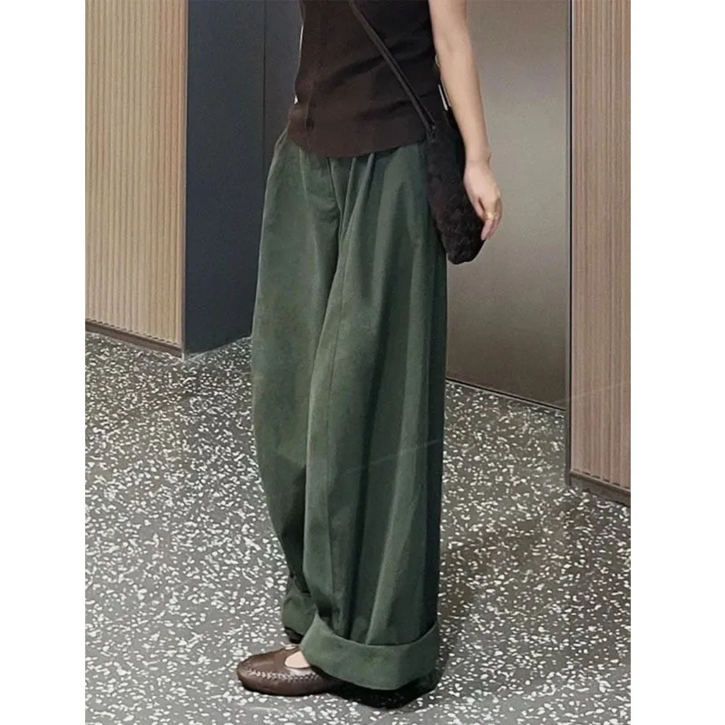 

Удобные и стильные женские брюки для отдыха, осень-зима 2026: шикарные зеленые повседневные широкие брюки с эффектом похудения для женщин