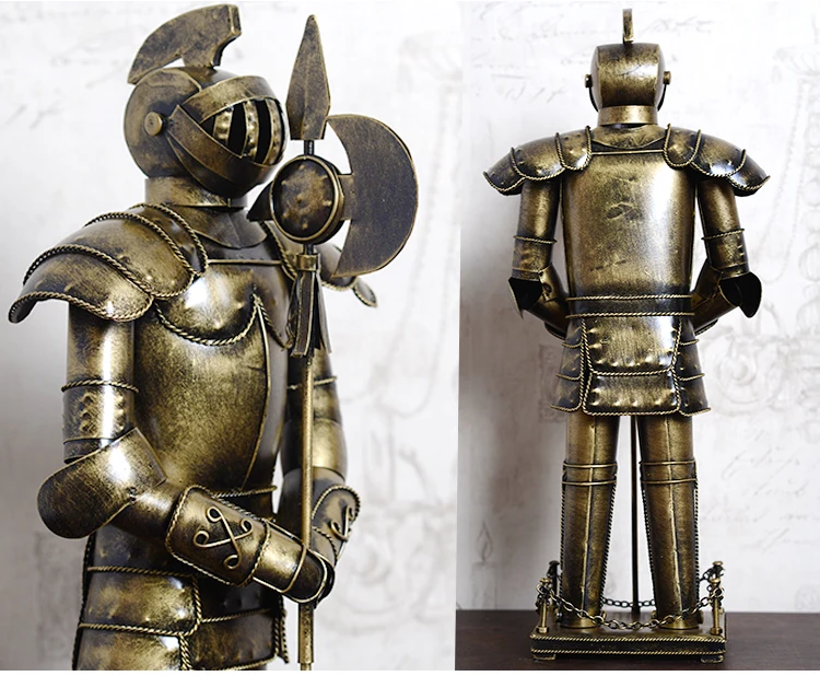 38CM LARGE -Christmas GIFT TOP COOL fashion office home shop bar decorative art Retro Iron Roman armor Warrior art statue-JS516