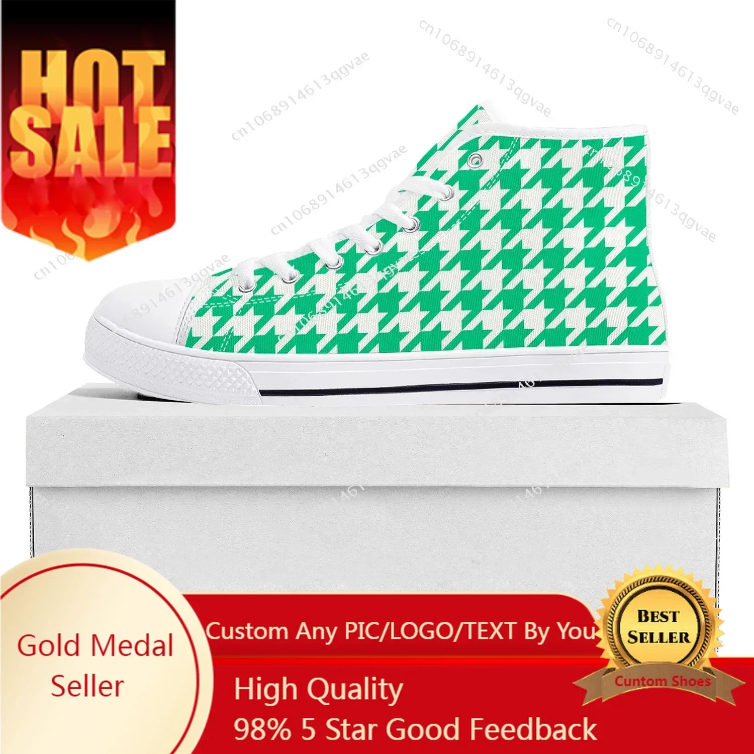 

Houndstooth Pattern High Top Sneakers Mens Womens Canvas Sneaker Casual Couple Shoes Custom Shoe White