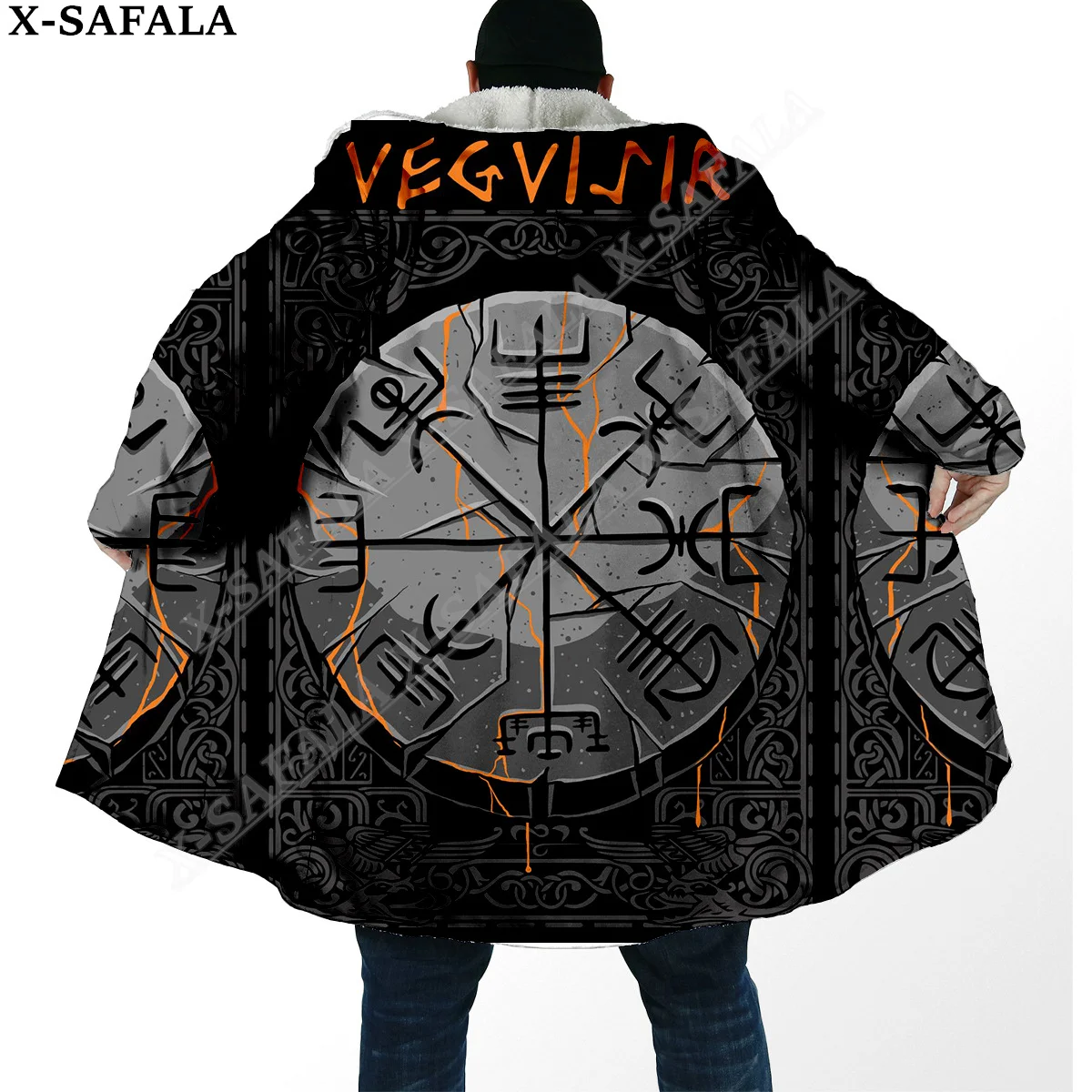 Symbol Viking Tattoo Raven Odin Overcoat Coat 3D Print Thick Warm Hooded Cloak  Men Windproof Fleece Unisex Casual-21