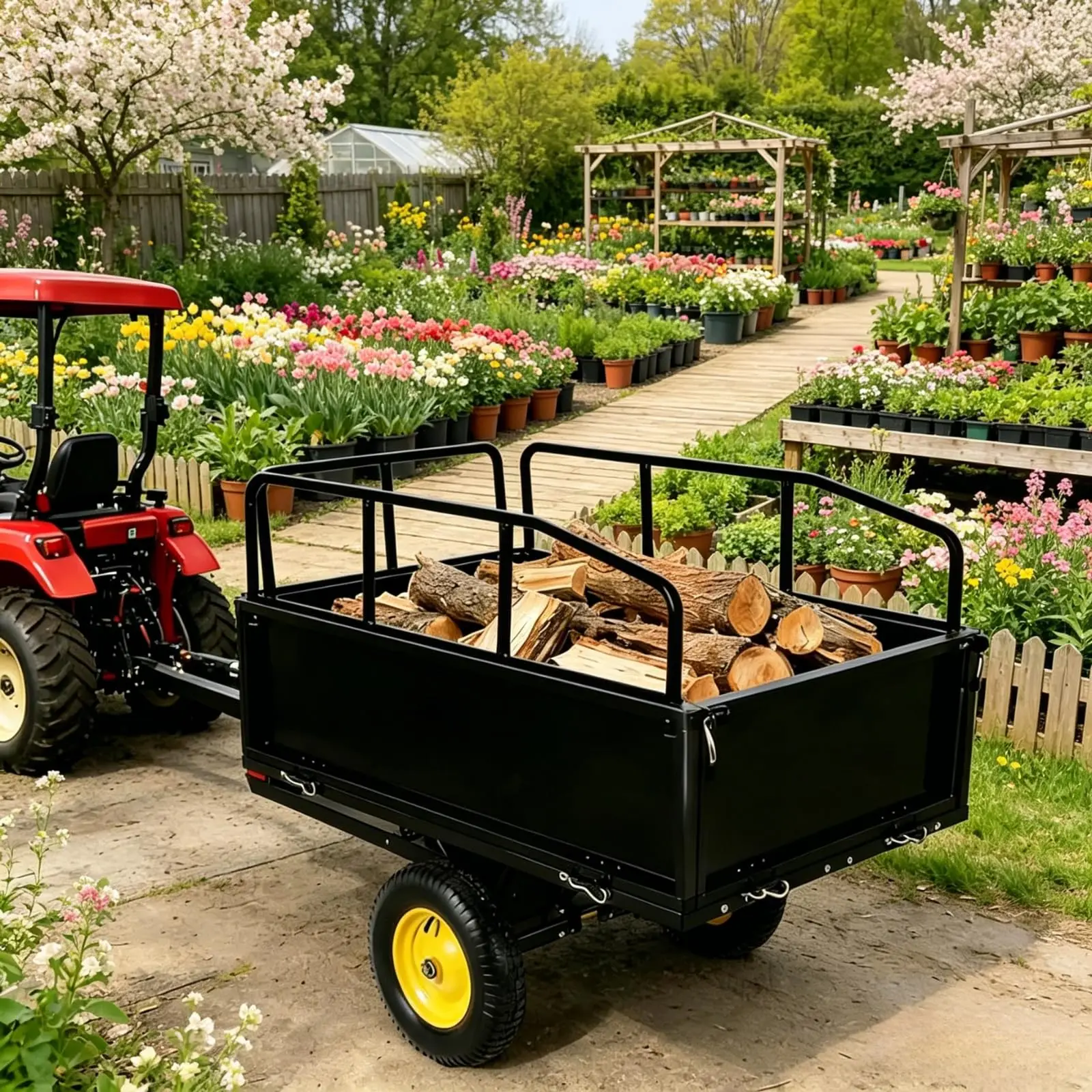 750LB Capacity Heavy Duty Steel Dump Cart - 17 Cubic Feet ATV Pull Behind Trailers with Removable Side - Garden Utility