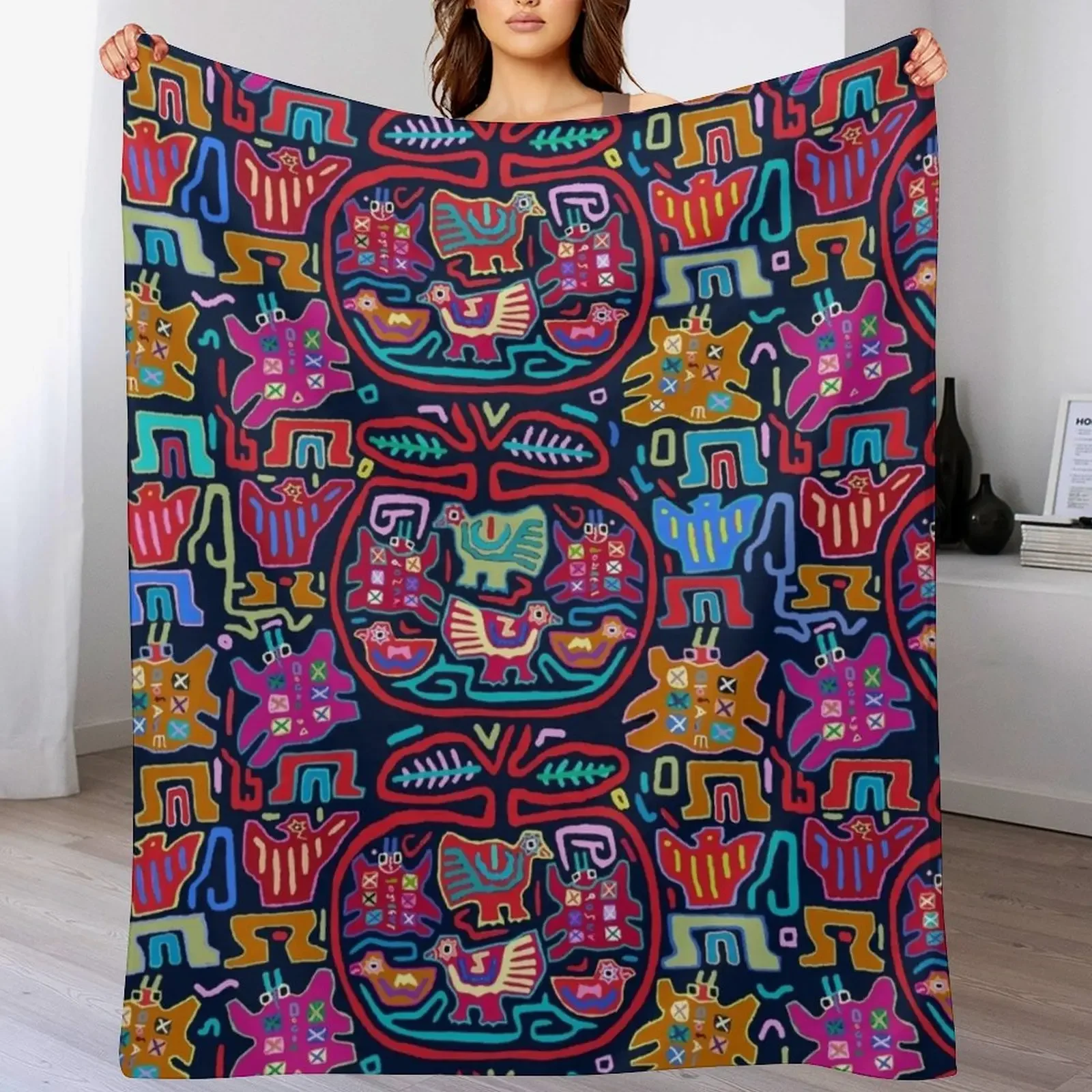 

Kuna Indian Pajaro Mola Throw Blanket