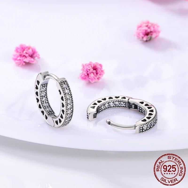 Charm Double Hoop Earrings For Women 100% 925 Silver Sparkling Pave CZ Stud Earrings Engagement Anniversary Jewelry Gifts