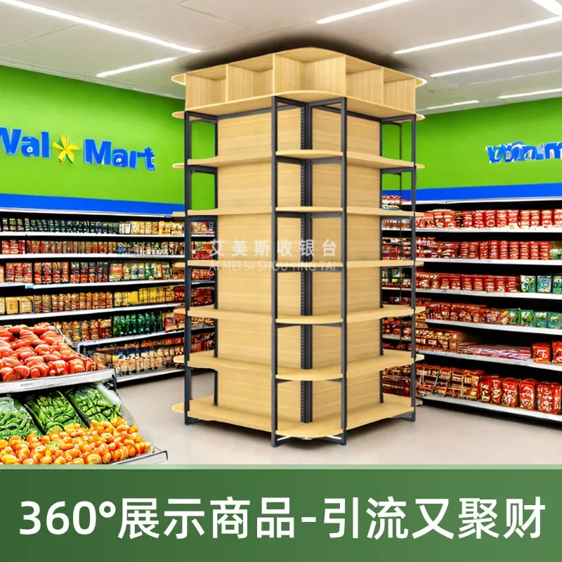 rack shelf Supermarket shelf New steel and wood shelf rrack Four-sided display rack