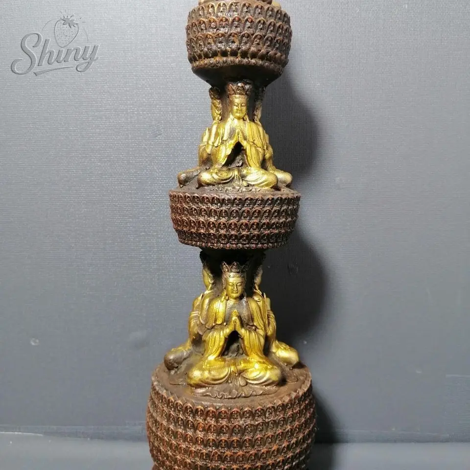 

Antique Old Tibet Buddhism Bronze Gilt Sakyamuni Buddha Statue Stupa Pagoda Tower Living Room Decoration