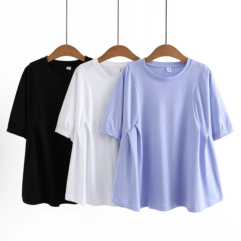 Spring Clothing New Women's T-shirt Five-point Sleeve Round Neck Loose Casual Oversize Fat Female Doll Shirt Summer Wear Tops