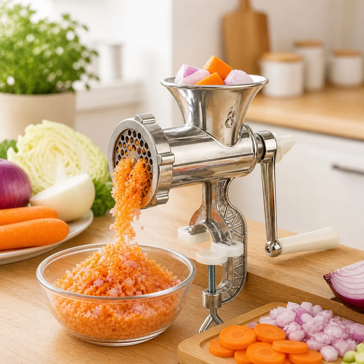 Hachoir à viande manuel en aluminium, machine polyvalente pour hacher les légumes et les noix avec pince de table et manivelle ergonomique pour la cui