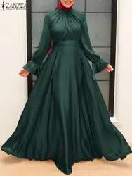 ZANZEA-vestido de verano de satén para mujer, maxivestido musulmán de manga larga, Abaya, Hijab, Dubái, Turquía, Ramadán, Primavera, 2023