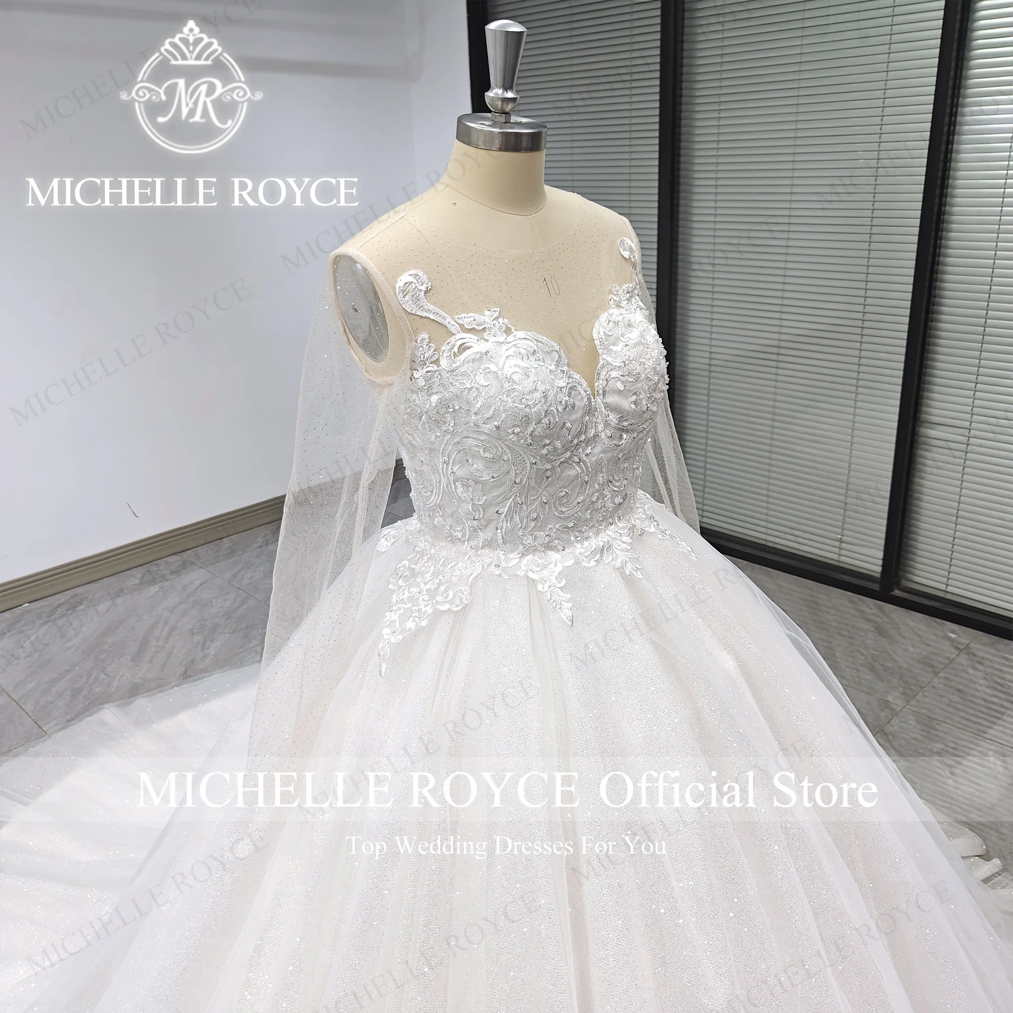 Michelle Royce gaun pernikahan mewah gaun pesta foto asli berkilau berpayet applique gaun pengantin gaun pengantin Vestidos De Novia