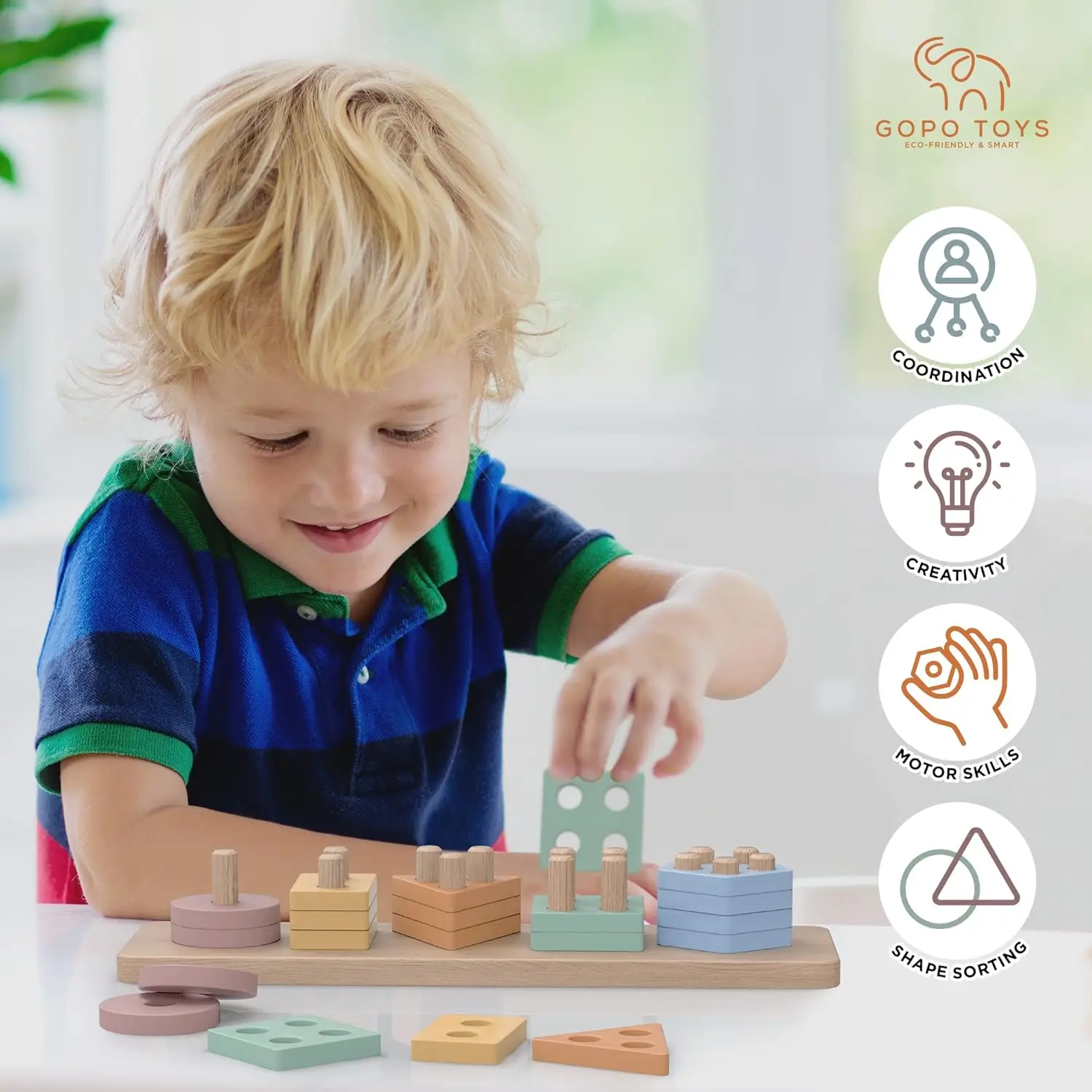 Brinquedos montessori para mais de idade - Brinquedos de classificação e empilhamento de madeira para bebês meninos e meninas - Classificador de formas e cores