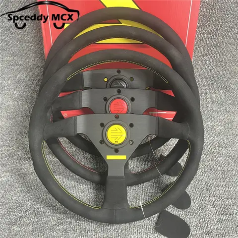 Italy Style Mo Suede Leather Steering Wheel 14inch Drift Sport Flat 350mm Steering Wheels V1 Black Red Yellow Stitch
