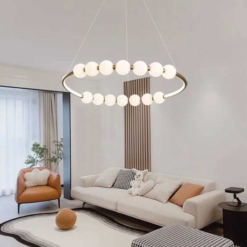 

LED Chandeliers Parlor Dining Room Suspension Light Fixtures White Acrylic Ball 3 Color Temperature Dimming Aluminium