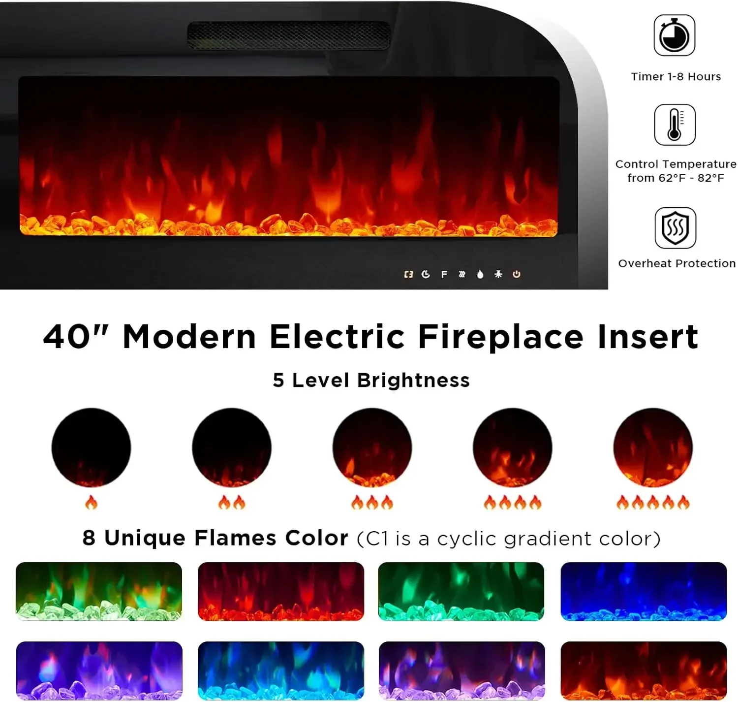 Fireplace TV Stand with 40" Fireplace, 80" Modern High Gloss Entertainment Center LED Lights