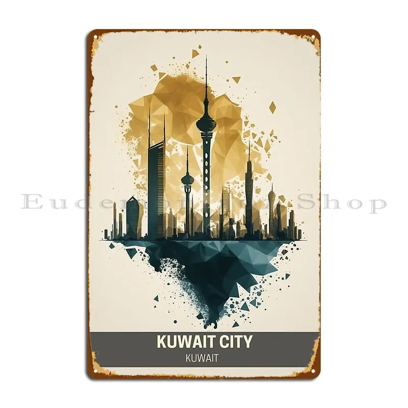 مدينة الكويت مناظر جولة من السماء وما بعد ذلك علامة معدنية ملصق بار سينما تصاميم مضحك سينما تين تسجيل ملصق