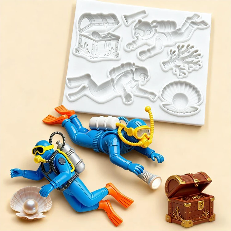 Ocean Adventure Silicone Molds Sharks Fish Turtles Treasure Chests Fondant Candy Chocolate Mould Cake Decoration Accessories