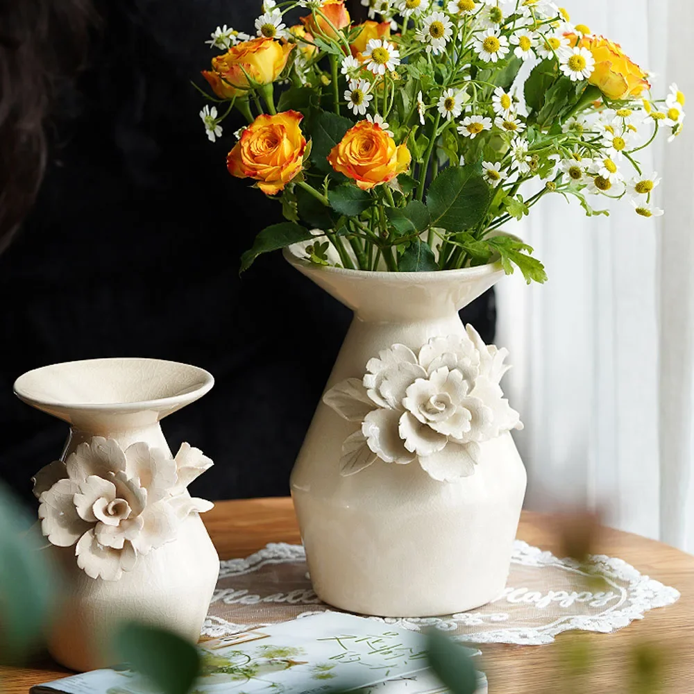 

European Three-dimensional Flower Ceramic Vase Ornaments Living Room Bedroom Desktop Flower Arrangement Vases Wedding Decoration