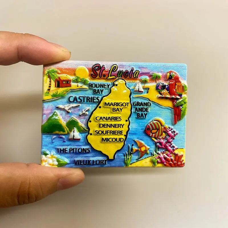 

Saint Lucia Refrigerator Magnet Square Ocean Map Travel Souvenir Creative Cultural Resin Magnetic Decoration