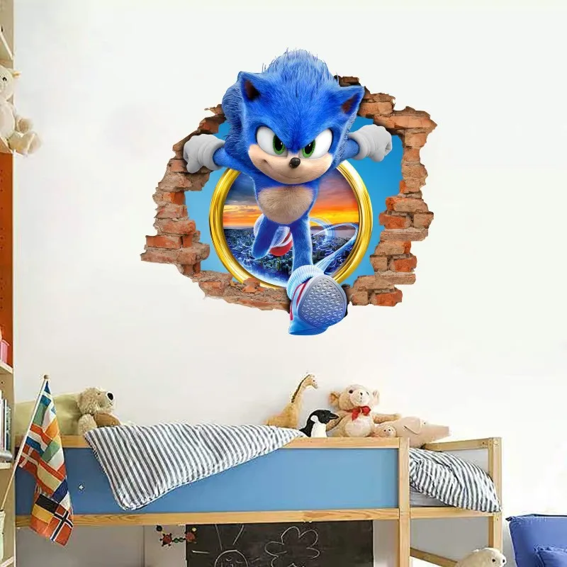 Pegatina de pared de Sonic DIY para habitación de niños, decoración de grafiti 3D, pegatina de juego de dibujos animados desmontable, regalo de PVC,