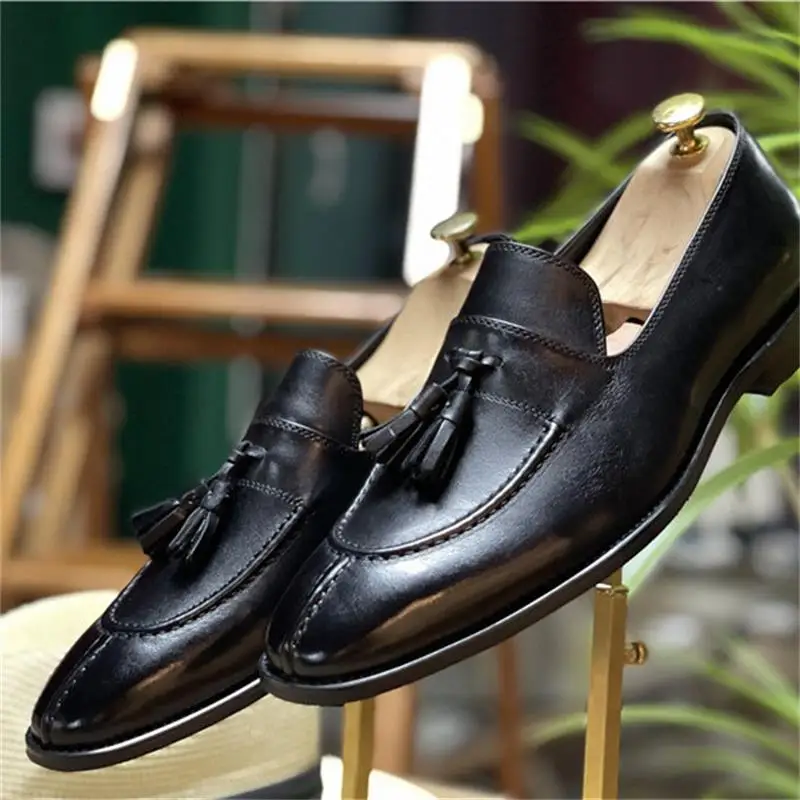 

MMen British Casual Shoes Breathable Genuine Leather Loafers Business Office Shoes For Men Driving Comfortable Tassel Shoes