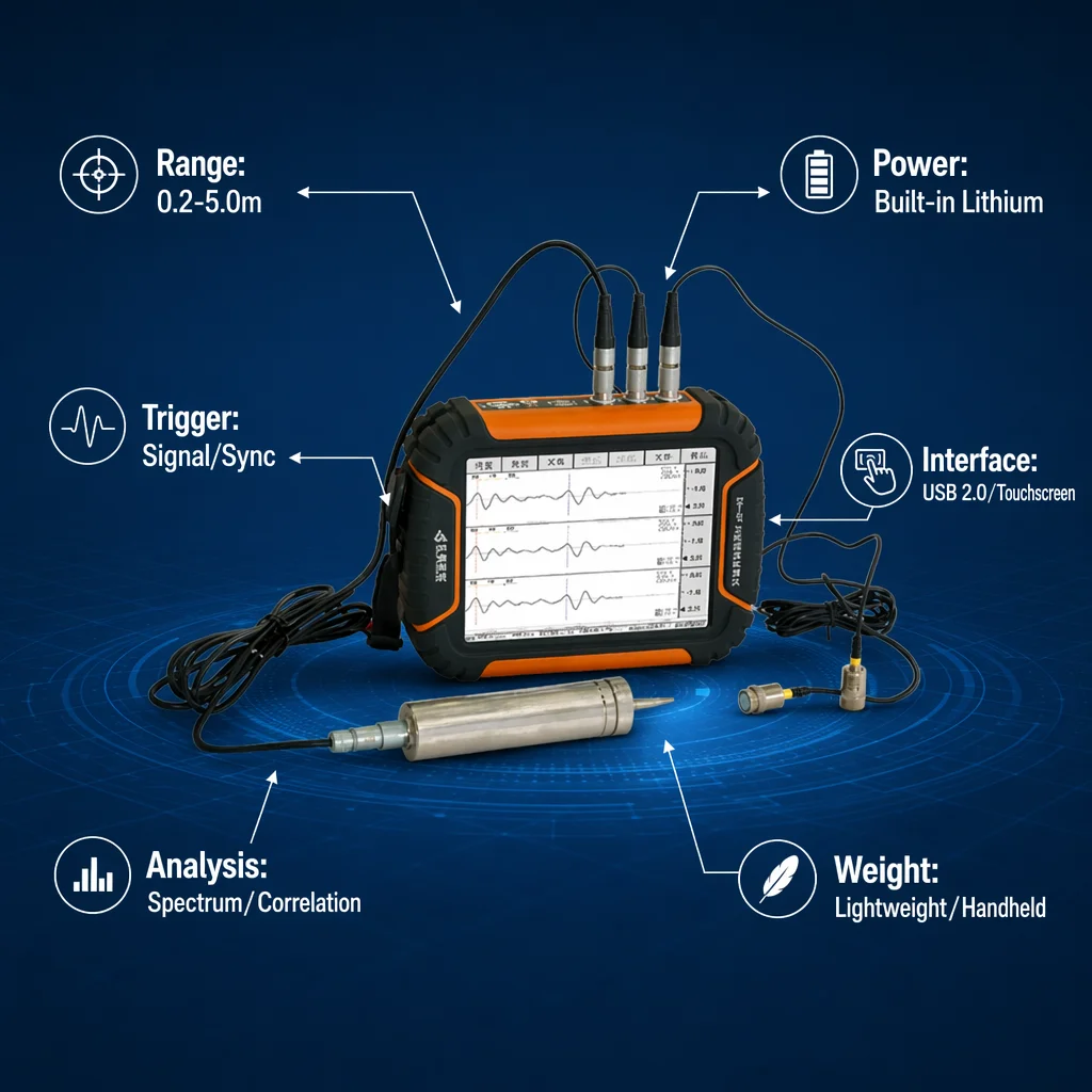 Shock-Echo Waveform Analyzer Guardrail Post Buried Depth Tester Non-destructive Highway Safety Fence Length Measuring Instrument