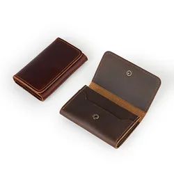 100% Leather Vintage Card Holder Men Genuine Leather Credit Card Holder Small Wallet Money Bag ID Card Case Mini Purse for Male