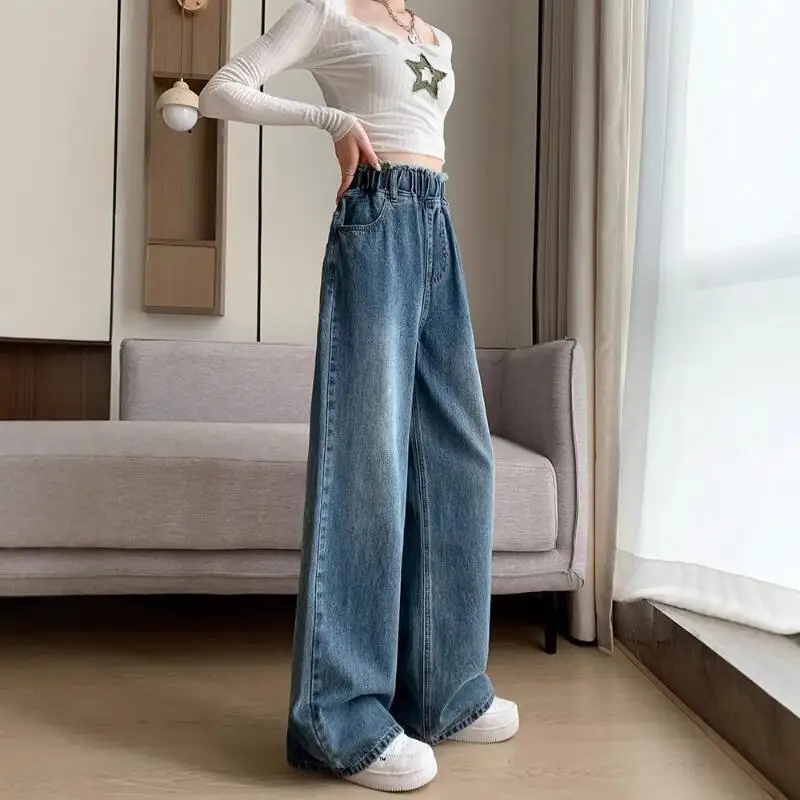 Hot 2026 Spring Autumn New Fashionable Women Large A Edition Wide Leg Jeans with Western Style Casual Loose Straight Leg Jeans