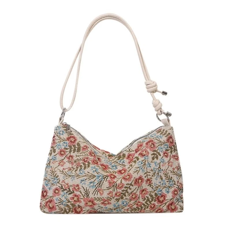 

Women Underarm Bag with Adjusted Strap Ethnic Flower Crossbody Shoulder Handbag