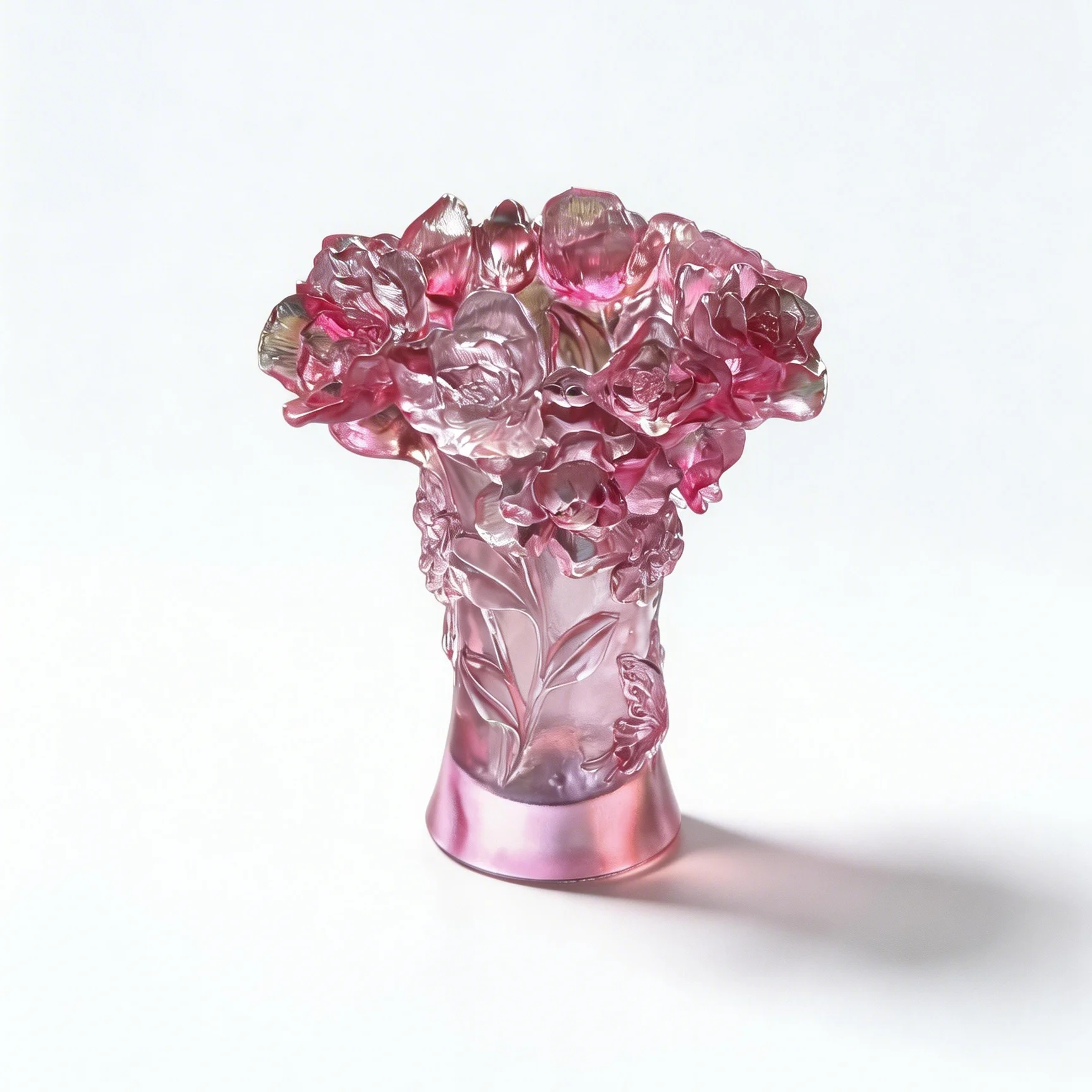 Handmade Liuli Crystal Camellia Vase with Butterfly Motif Lost-Wax Casting Art Glass Sculpture for Luxury Table Centerpiece