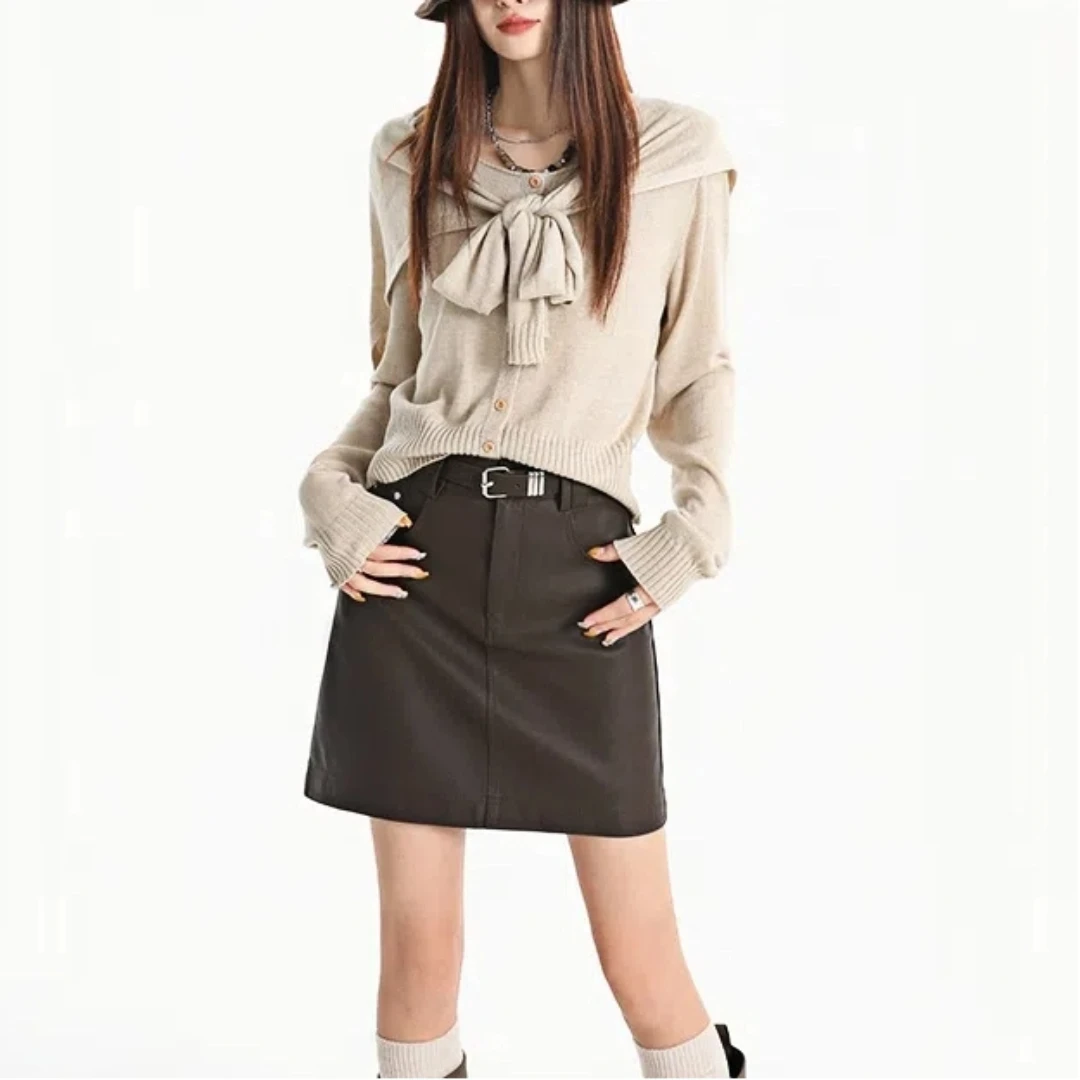 

Юбка из искусственной кожи 2022, женская короткая мини-юбка с высокой талией, противоскользящая офисная одежда, осенне-зимний ремень в комплекте