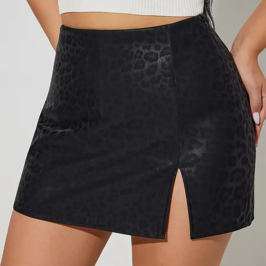 High Waist Sexy Split PU Leather Mini Skirt Pants Women's Fashion Short Skirt Pants Trendy Bodycon High Waist Design юбка
