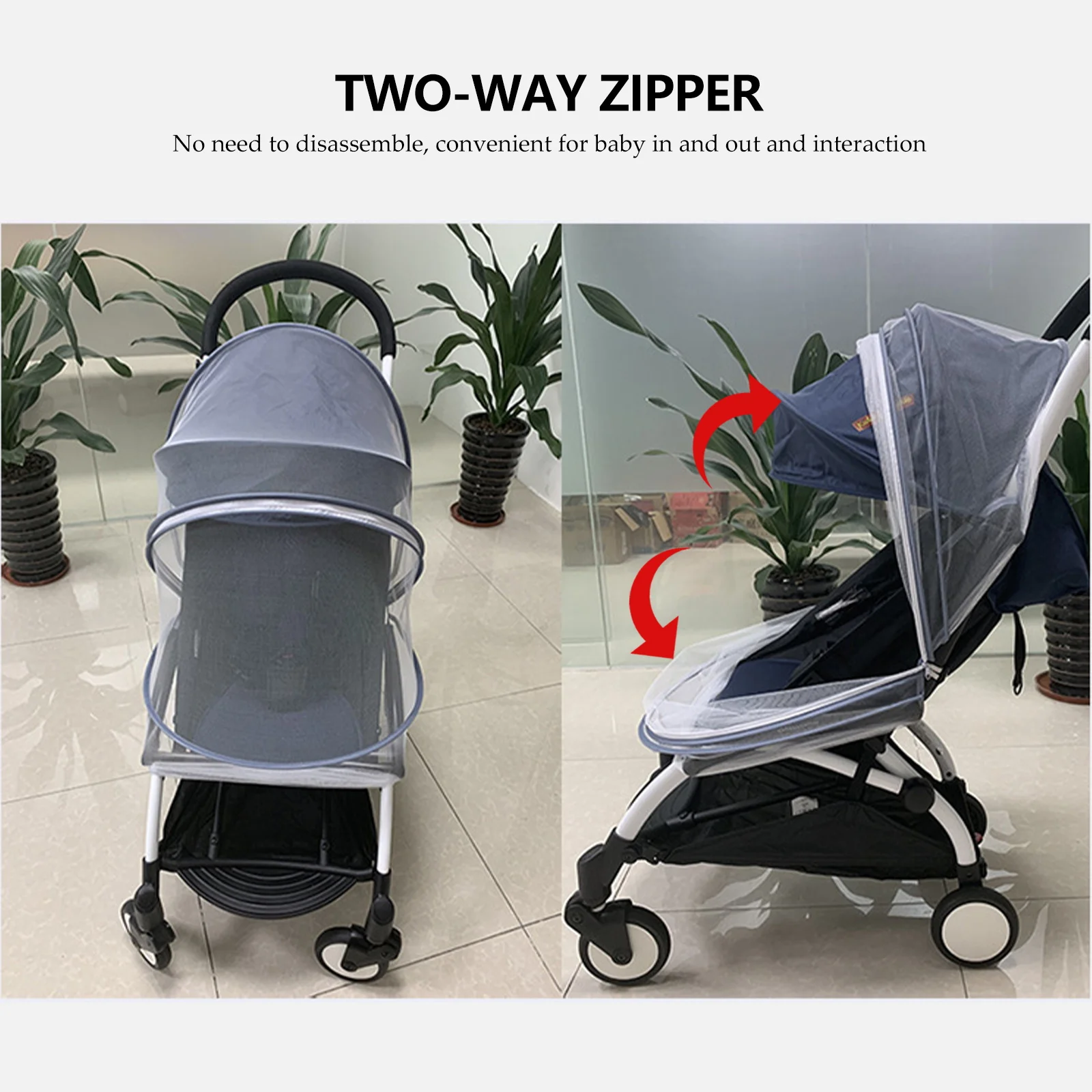 Kinderwagen-Moskitonetz, atmungsaktiv, dehnbar, vollständige Abdeckung, hochwertiges Netz-Schutznetz mit Reißverschluss für Reisen und Camping