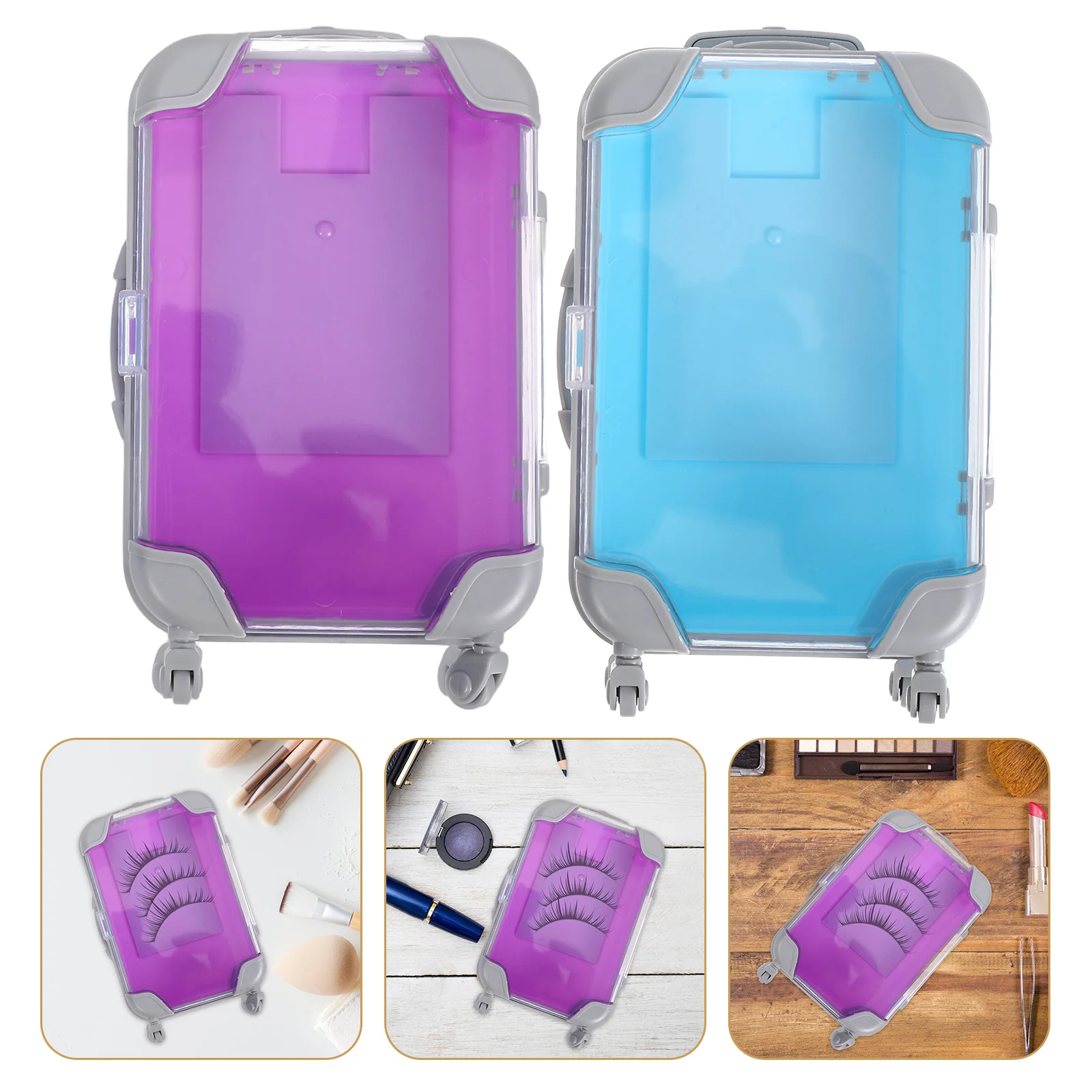 

2 Pcs False Eyelashes Trolley Case Holder Suitcase Strip Organizer Carrying Packaging Container
