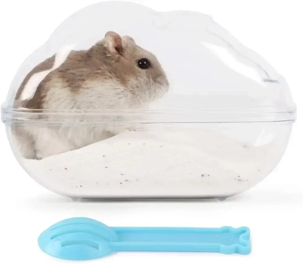 Hamster Sand Bath Container Large  Toilet with Scoop Set Dust Bust Accessories for Small Animals (Transparent, Medium)