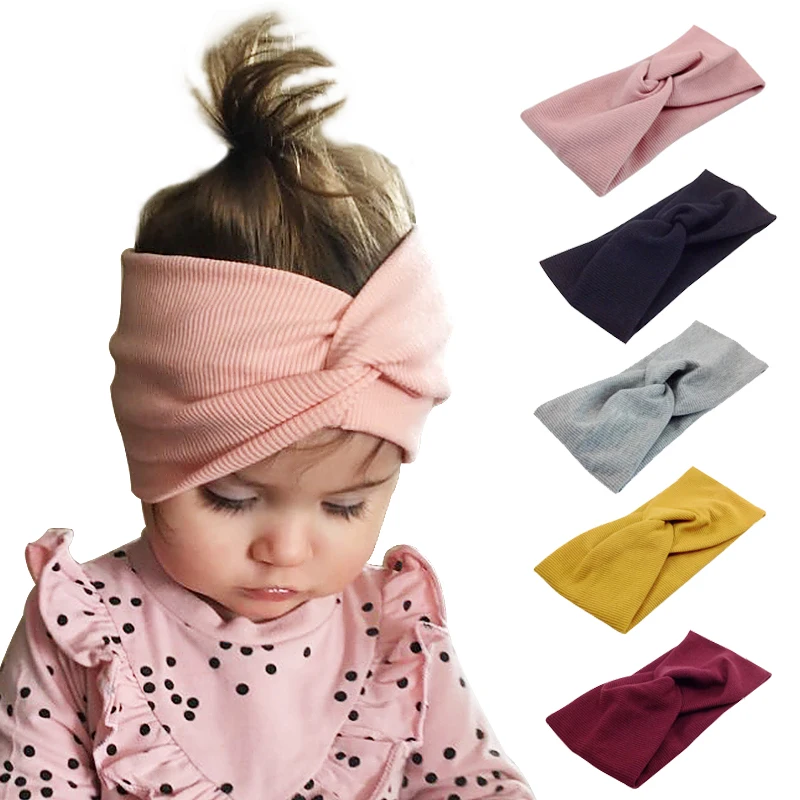 Cartoon Knotted Baby Headband Wide Elastic Turban Solid Color Baby Girl Headbands Kids Hair Accessories