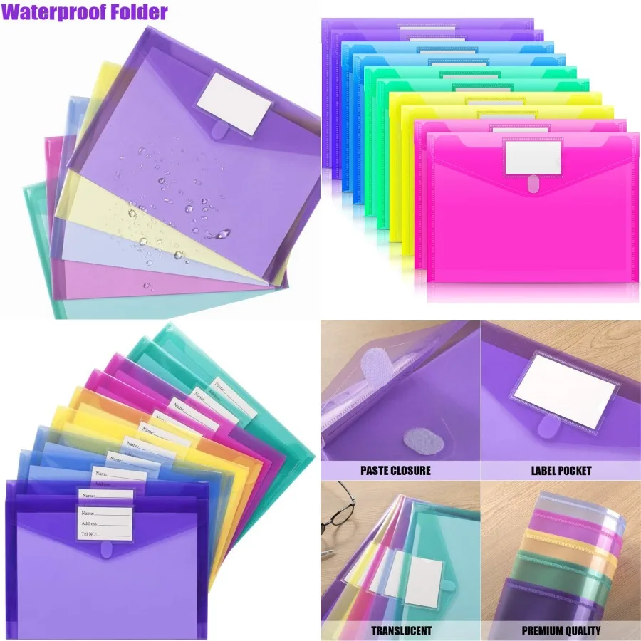 

Sooez 10 Pack Plastic Envelopes Clear Document Folders File Folders US Letter A4 Size with Label Pocket for Teacher School Offi