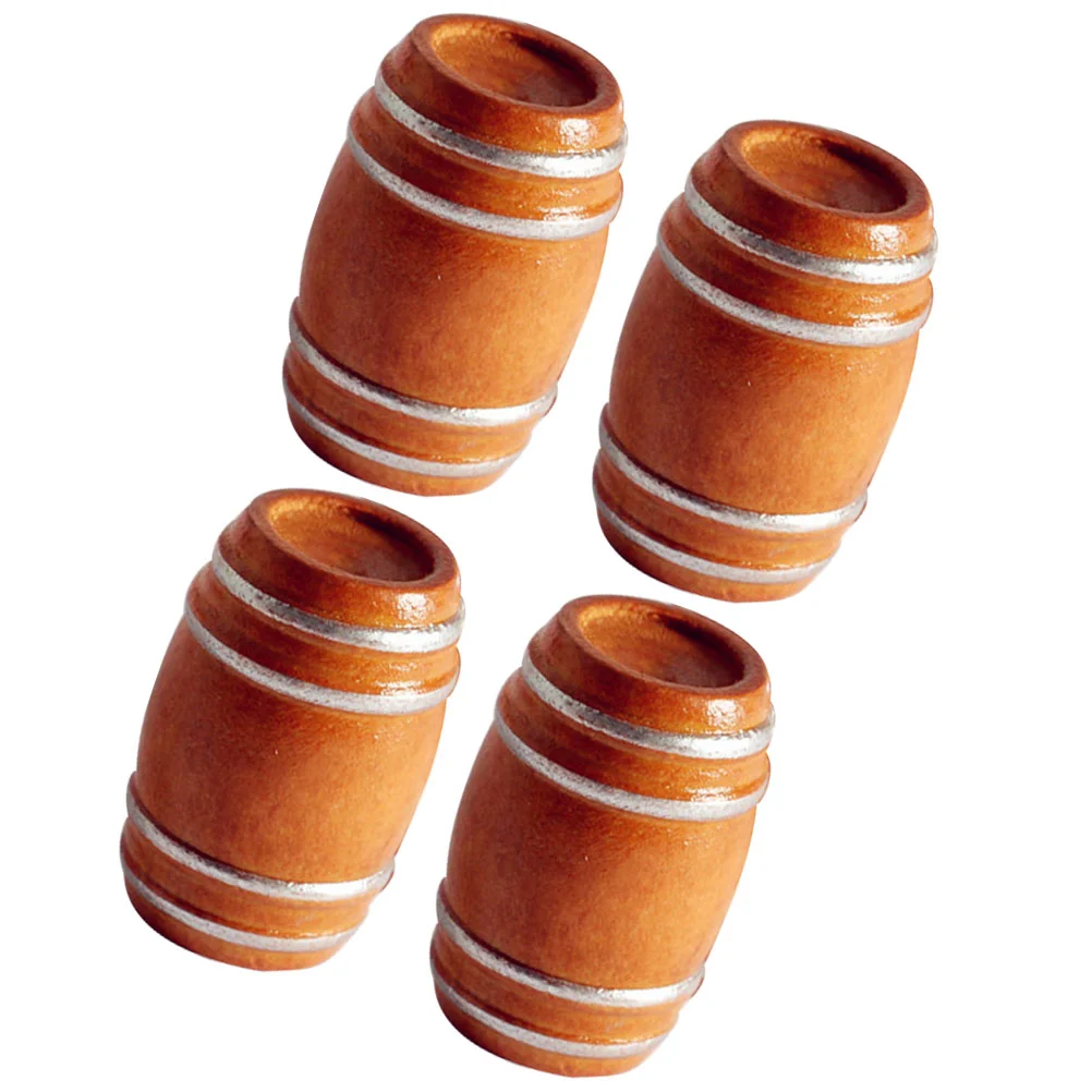 

4 Pcs Mini Beer Keg House Miniatures Wood Barrel Tiny Homes Wooden Beech Accessories