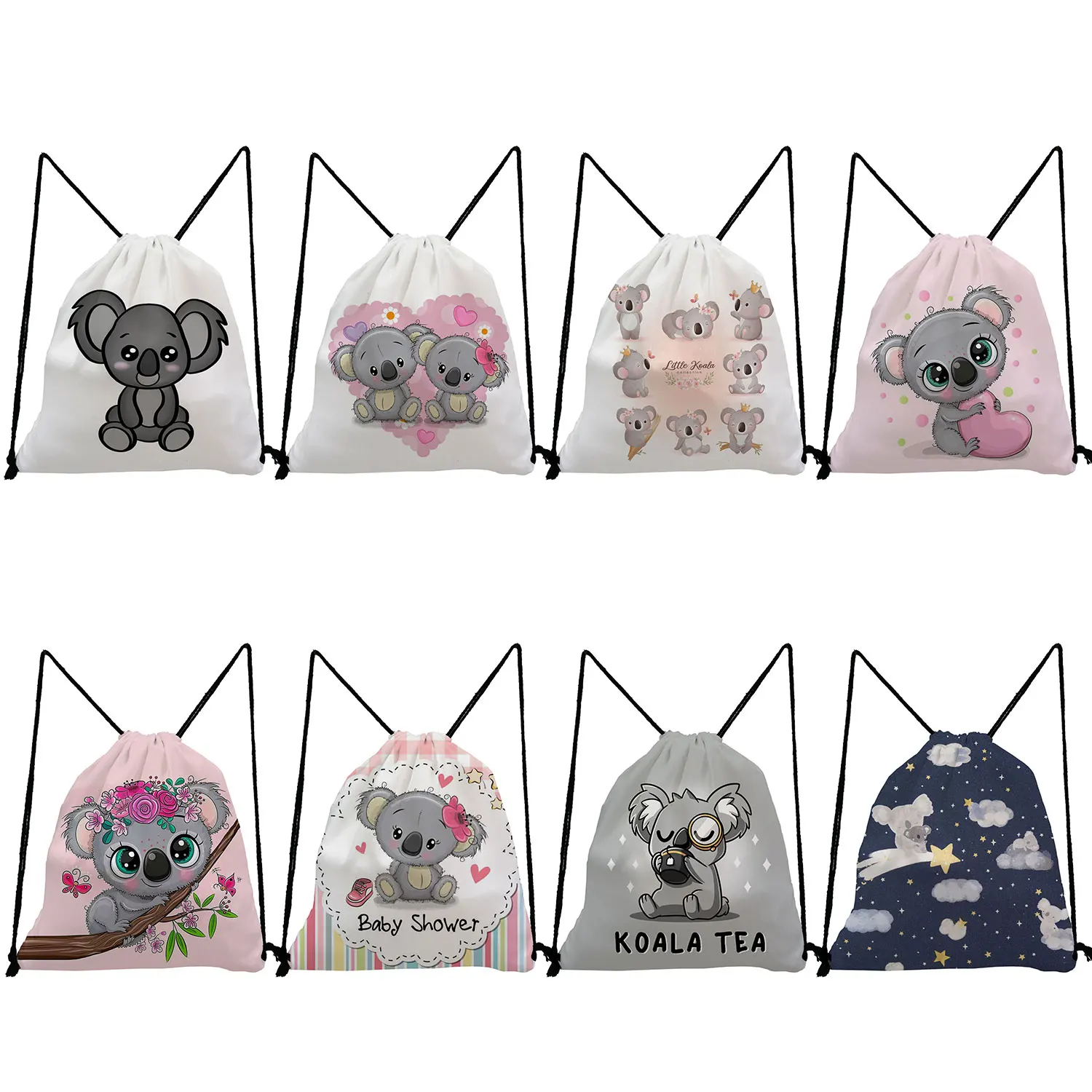 

Drawstring Pocket Casual Lovely Animal Storage Shoes Bags Portable High Quality Cute Cartoon Koala Print Backpacks for Students