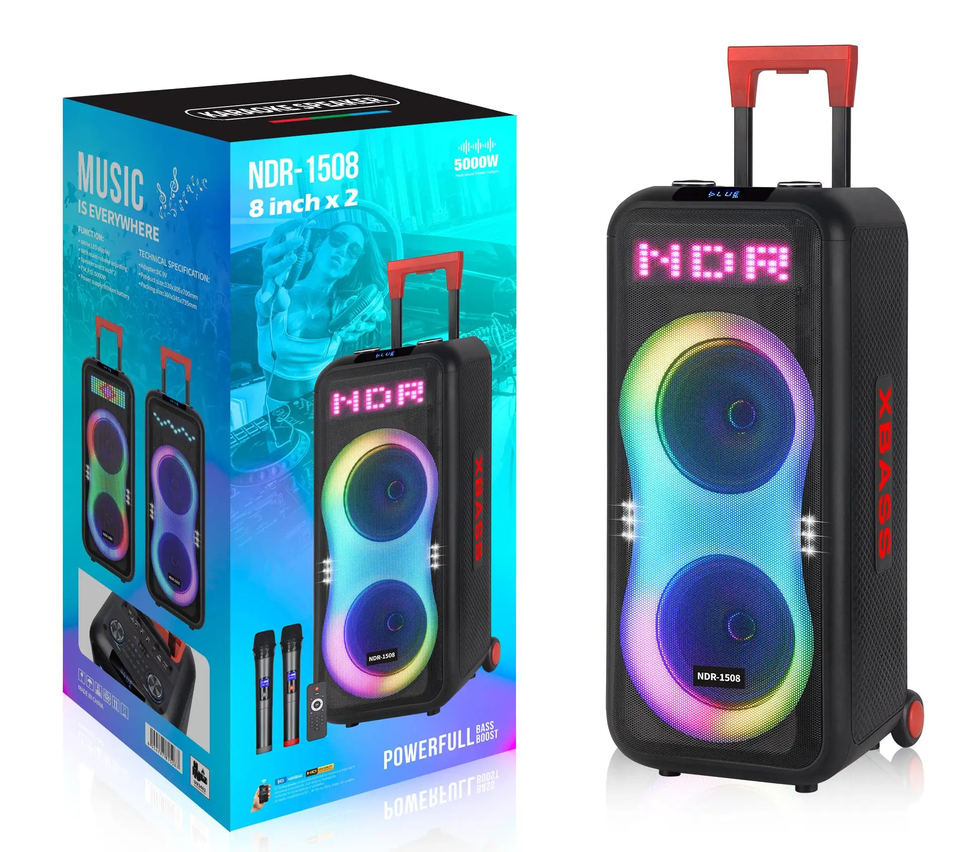

Dual 10-Inch RGB Light Subwoofer Speaker Box BT TF Support 100W Portable Wireless Trolley Outdoor DJ Big Party Karaoke SPEAKERS
