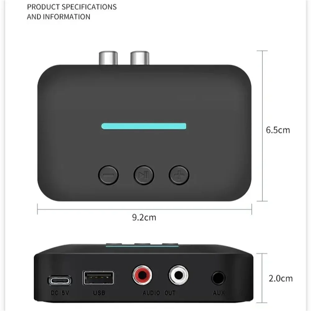 محول استقبال الصوت بلوتوث 5.3 موسيقى ستيريو 3.5 ملم AUX R/L RCA USB يدعم تشغيل U-القرص لمكبر صوت سطح المكتب أمبير