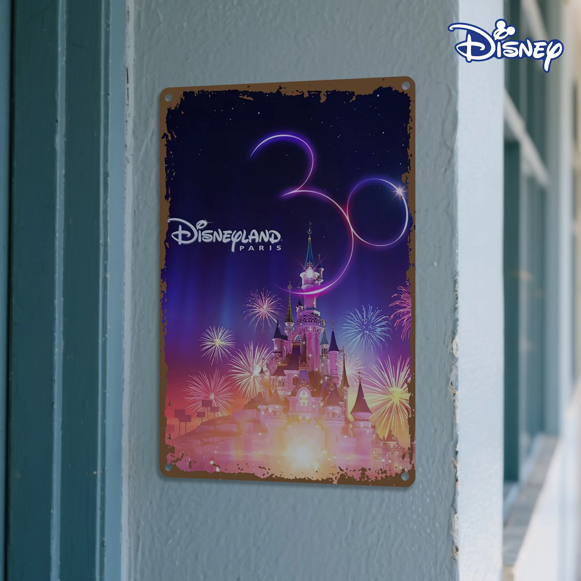 لافتة ديزني لاند باريس المعدنية - 20.32 × 30.48 سم، فن القلعة السحرية مع الألعاب النارية، ديكور حائط نابض بالحياة للمنزل والعطلات، Insp