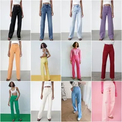 TRF High waist Wide Leg Jeans 2024 TRAF Fall/Winter new Y2K Women's five pocket high waist extra long wide leg denim pants