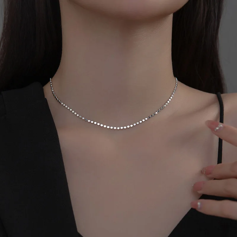 INZATT Real 925 Sterling Silver Bead Chain Choker Necklace For Fashion Women Classic Fine Jewelry Minimalist Geometric Bijoux