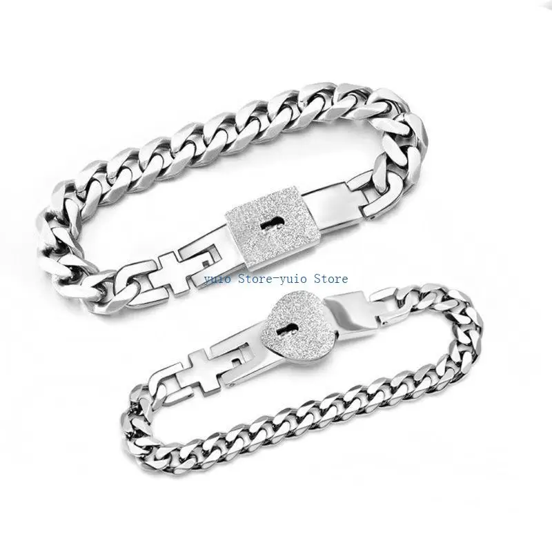 

X7XB 2 Pcs Couple Bracelets Novelty Lock for Key Bangle Bracelet Lover Heart Brac