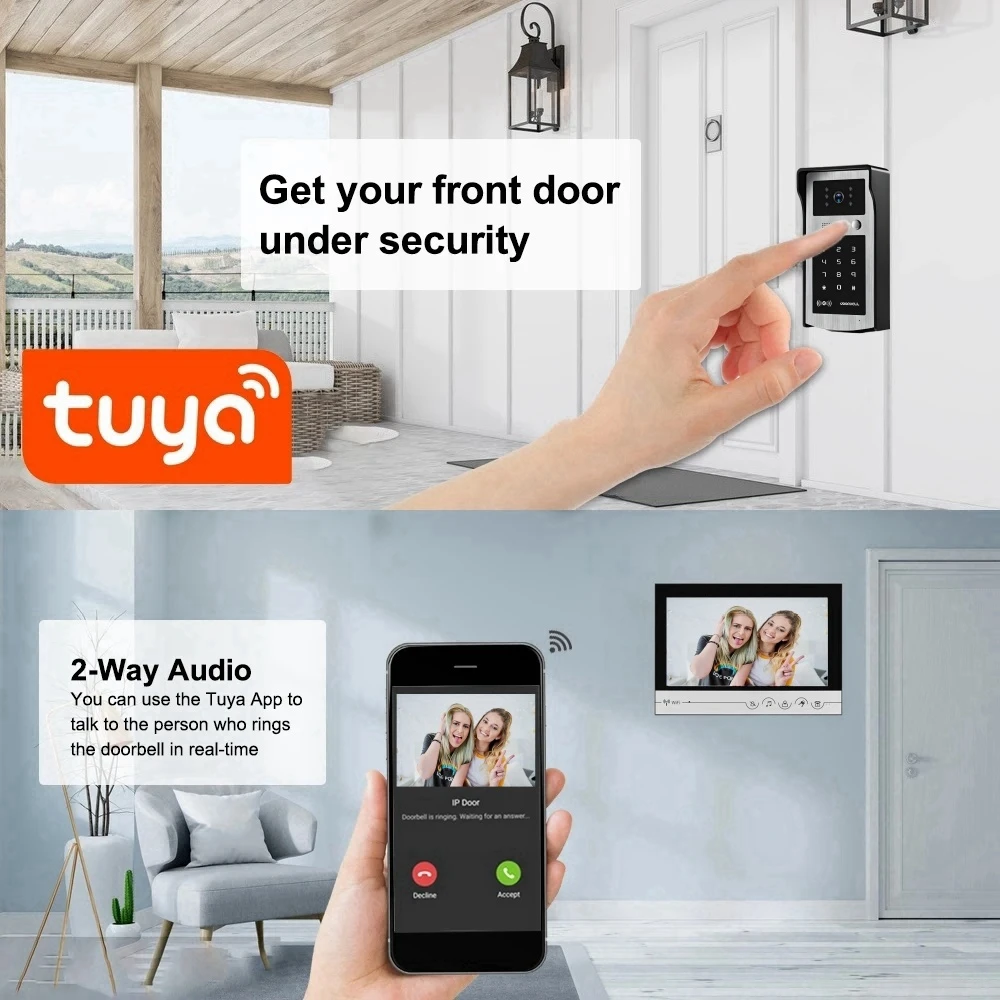 9 Inch Tuya WIFI Video Intercom System Doorbell Waterproof Outdoor Camera Wireless Doorphone with RFID Card Password Keyborad