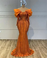 Sequisn Pearls Evening Dresses Luxury Mermaid Off the Shoulder Prom Gowns Middle East Dubai Cocktail Party Dress Robes