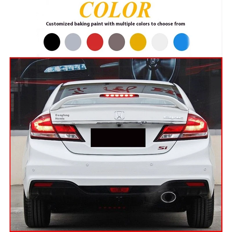 SI Style Rear Spoiler PAINTED Fits 2013-2015 9TH Honda Civic 4 Door Rear Trunk Spoiler Rear Wing Exterior Parts Auto Accessorie